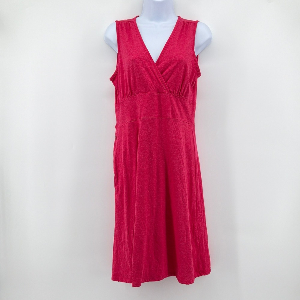 Toad&Co Palmira Dress Small Hot Pink Organic Cotton Surplice Travel Pocket Mini